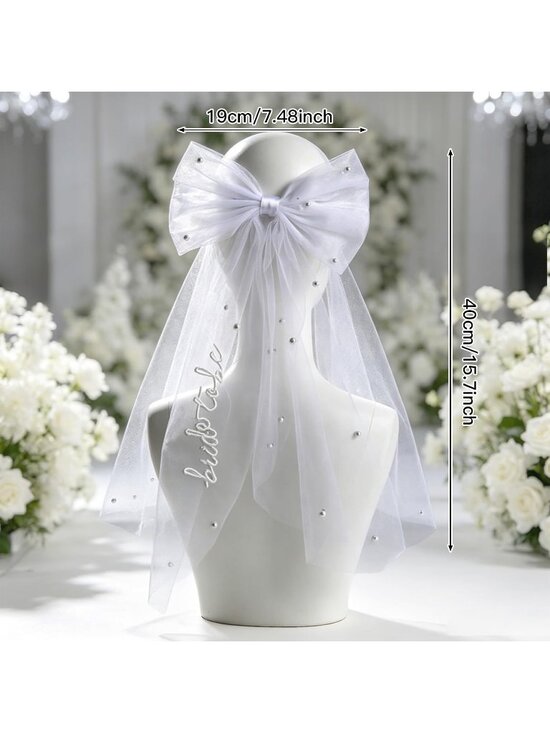 Women\'s Bow White Tulle Polyester Embroidered Bride To Be Veil Hair Clip main image 7